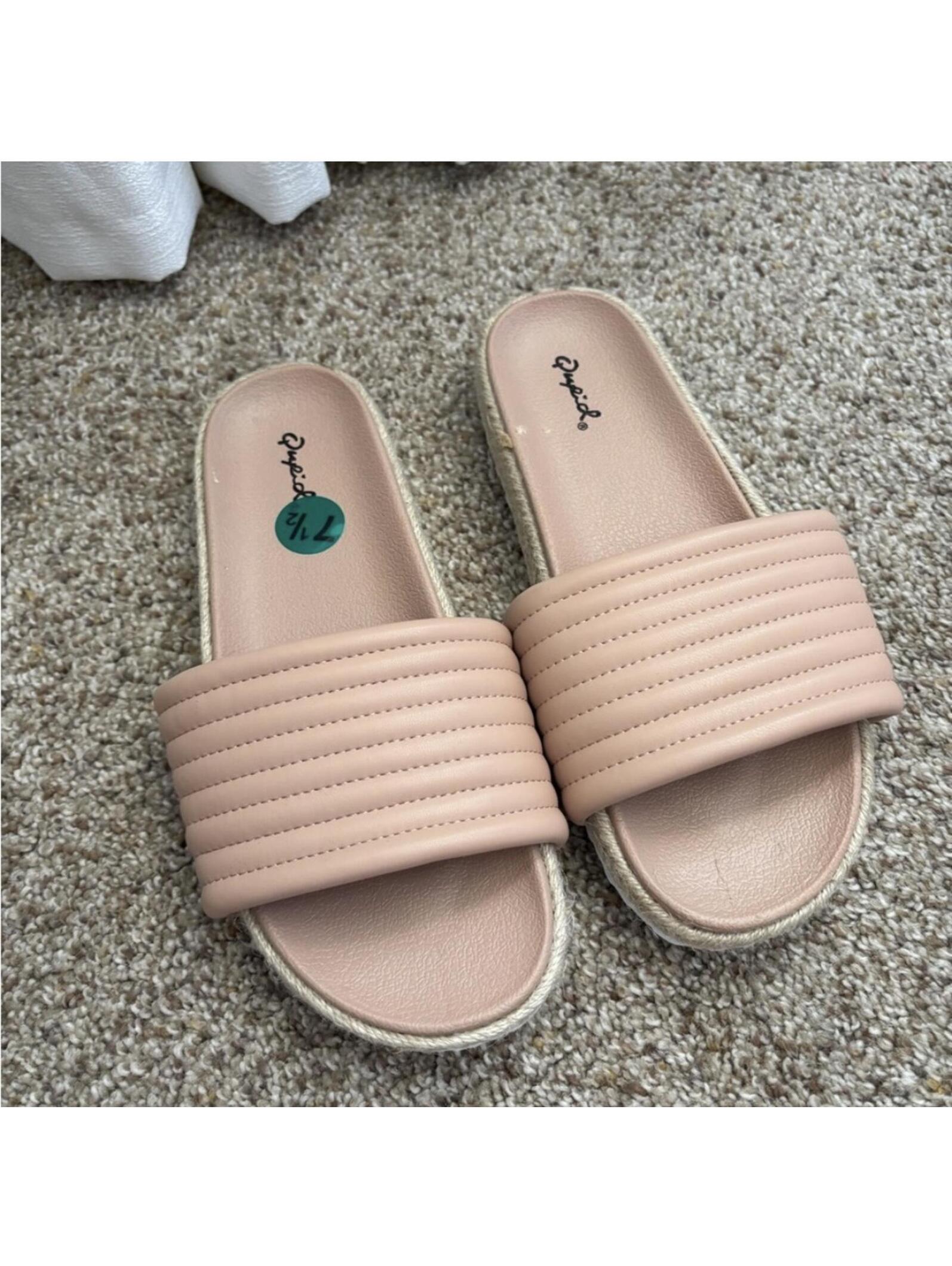(Qupid) Women's Nude Slide Sandals